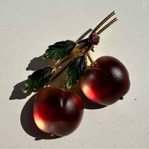 Vintage Austria Frosted Molded Glass Cherry Brooch